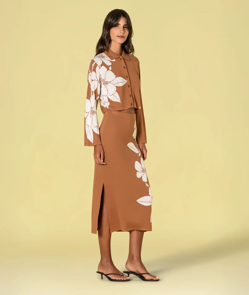 Casaco com jacquard flores