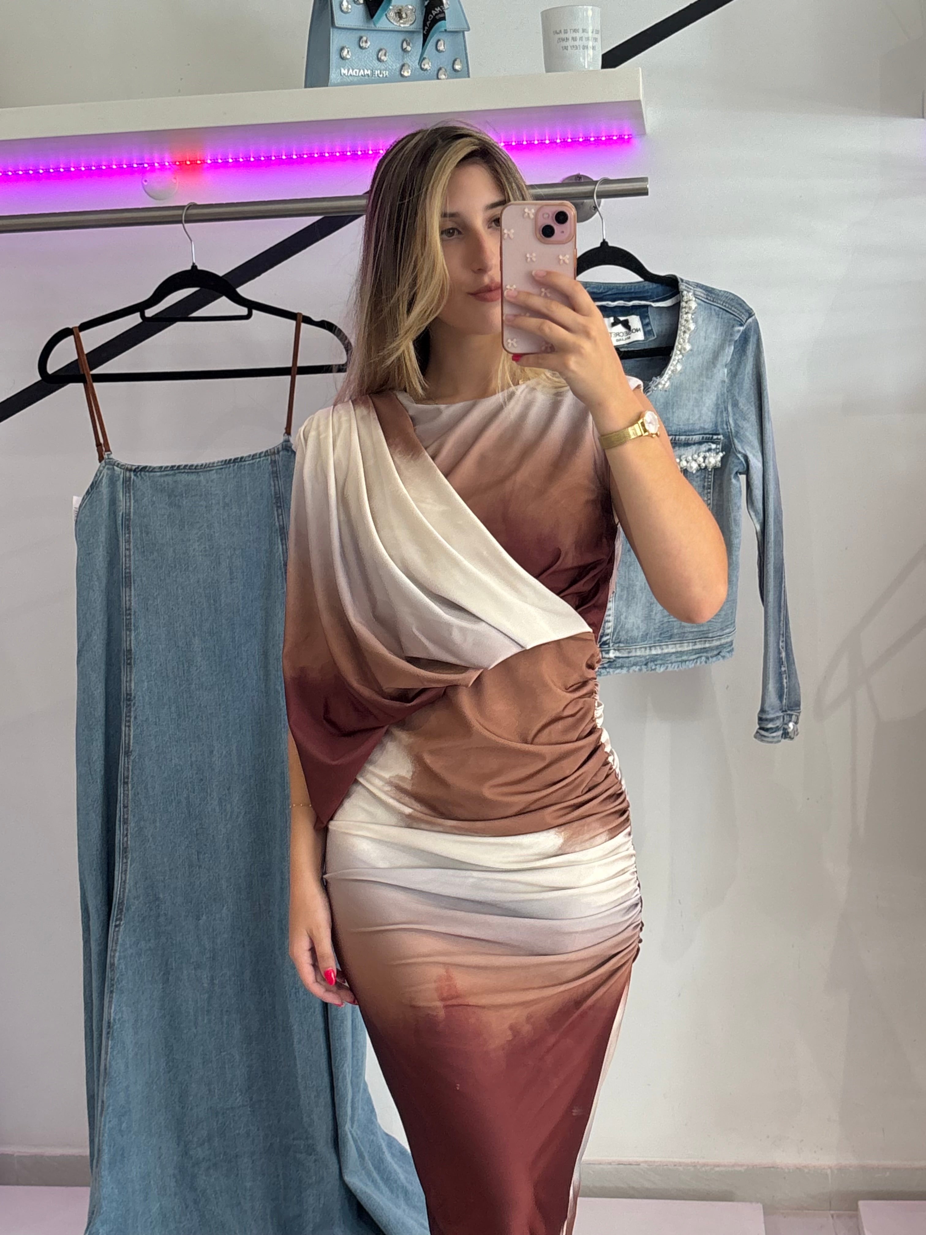 Vestido Estampado Super Midi Com Franzidos