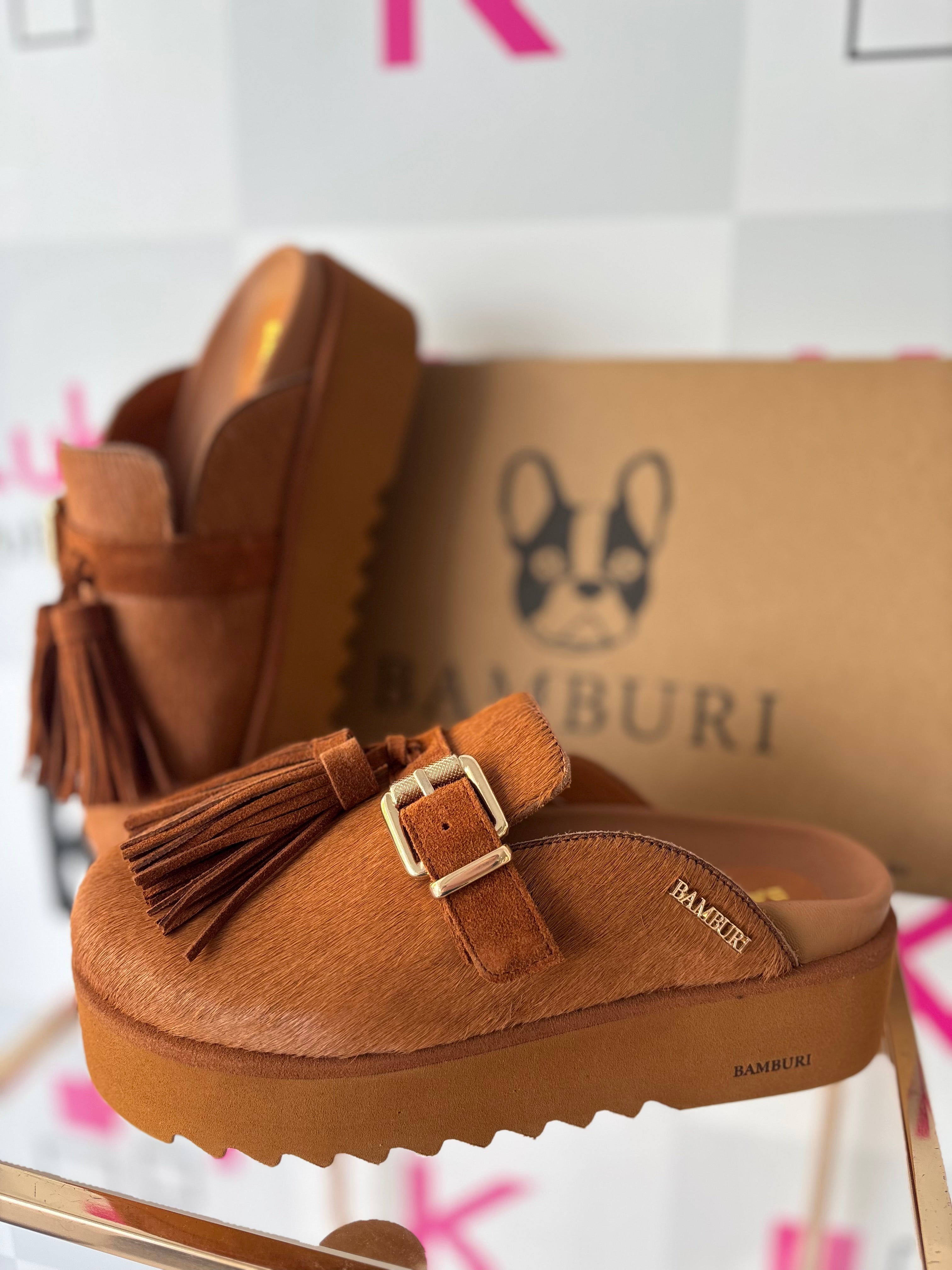 Mule em Pelo Camel com Franjas