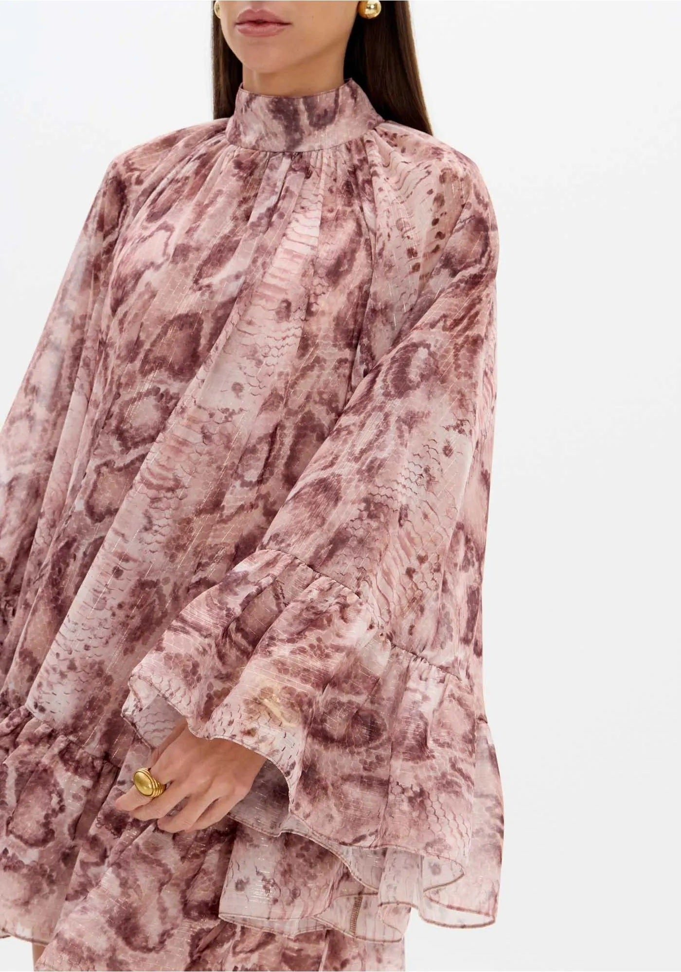 Vestido Curto Manga Longa Estampado