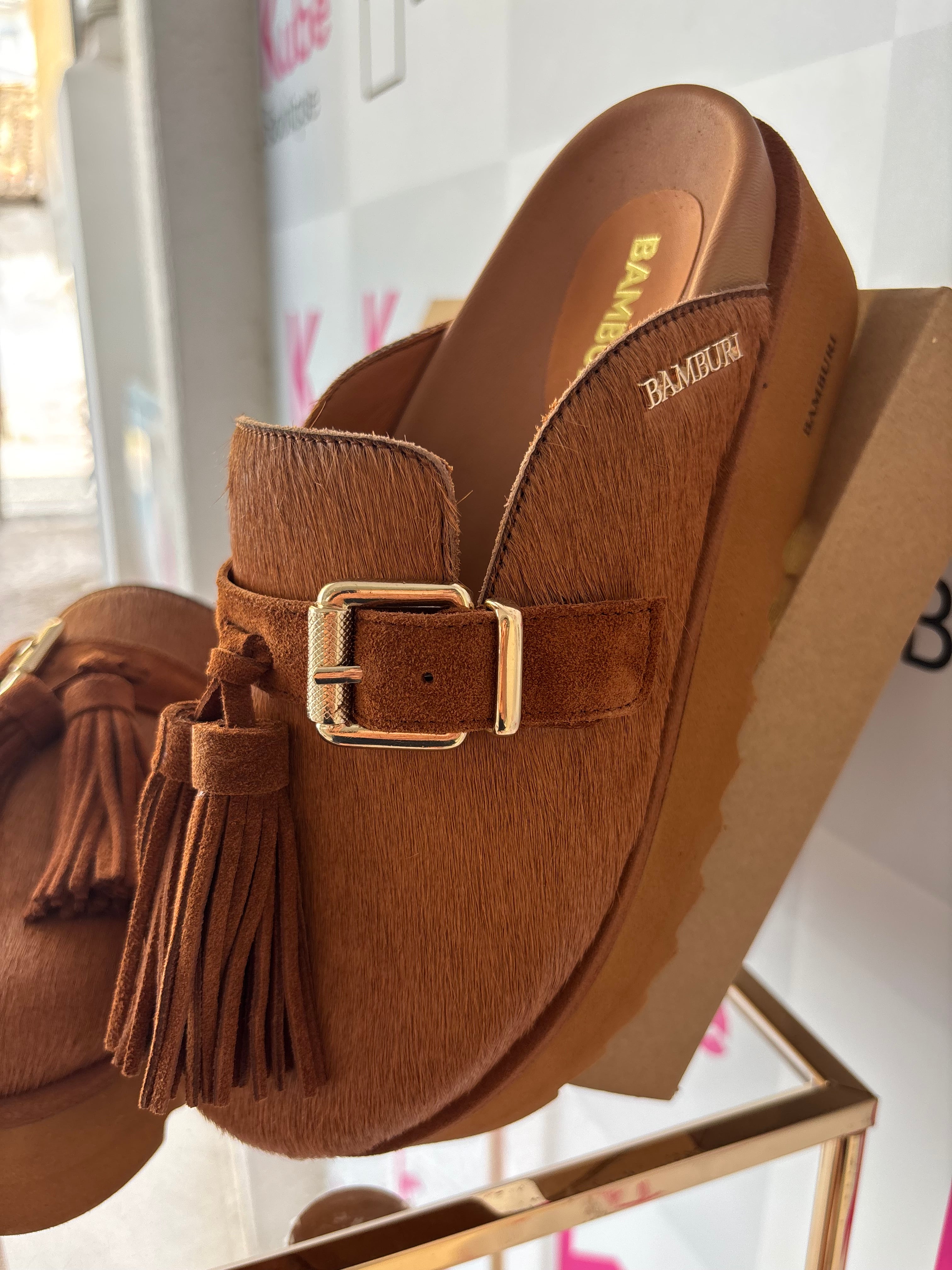Mule em Pelo Camel com Franjas