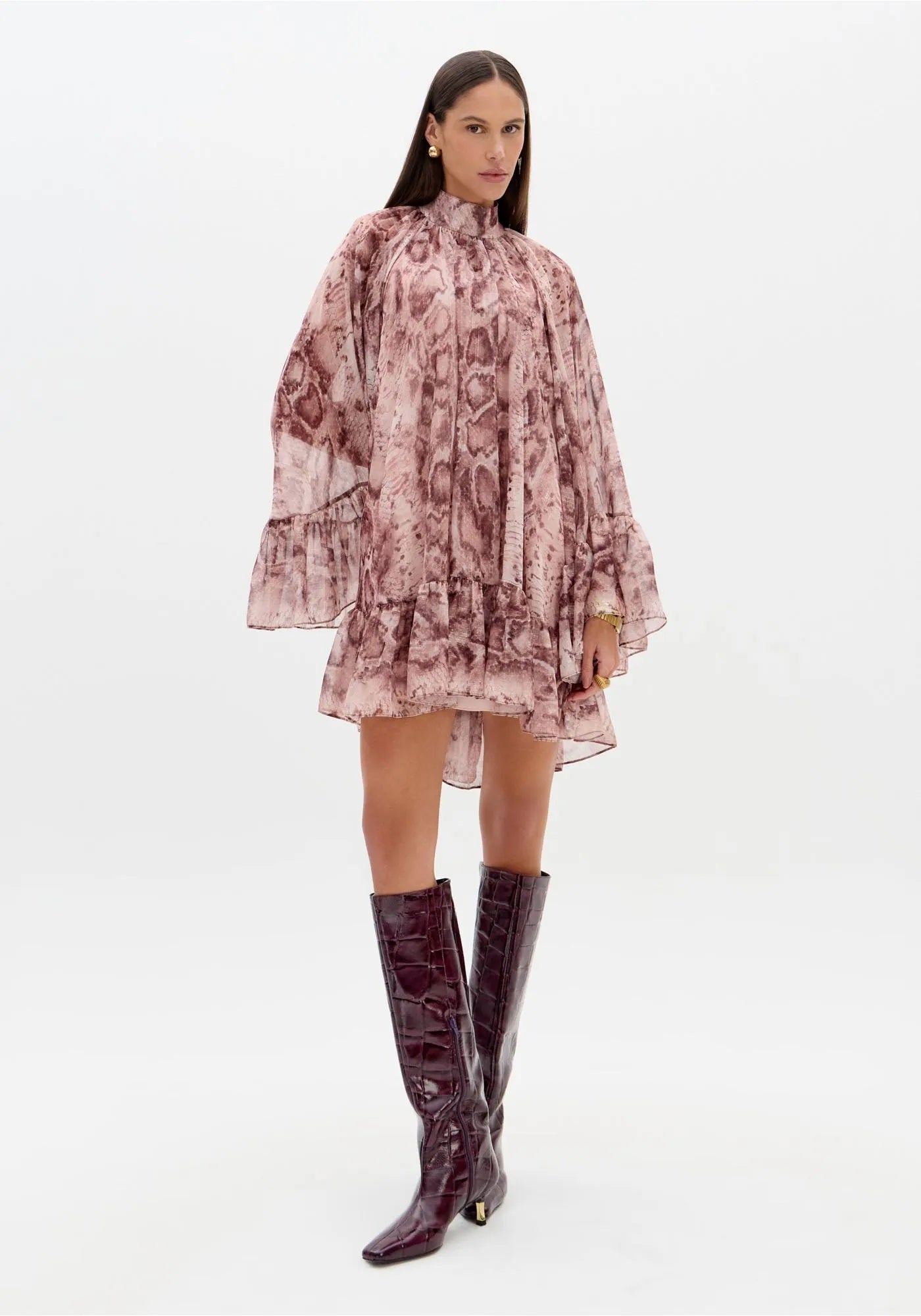 Vestido Curto Manga Longa Estampado