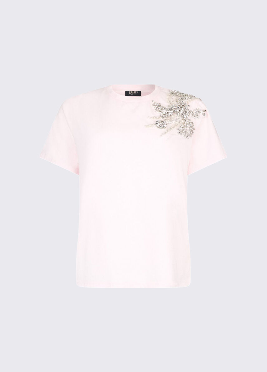 T-shirt com bordado de joias