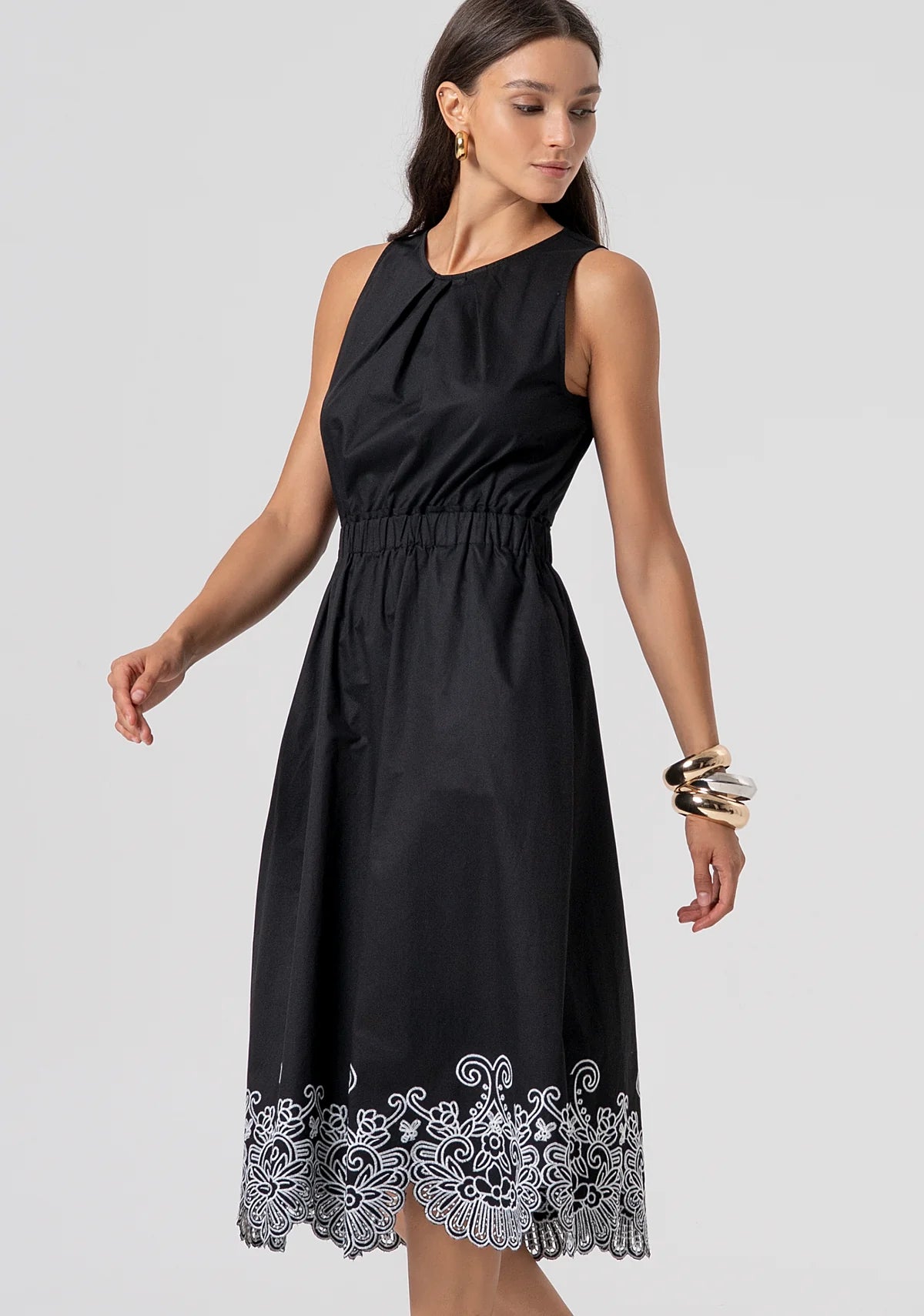 Dress regular fit middle length made in cotton popeline