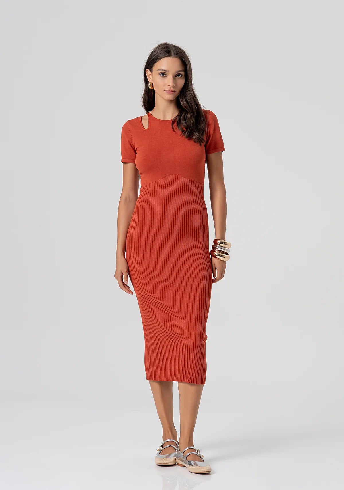Knitted jersey dress tight fit middle length