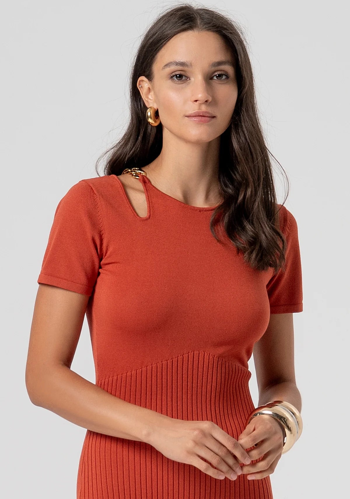 Knitted jersey dress tight fit middle length