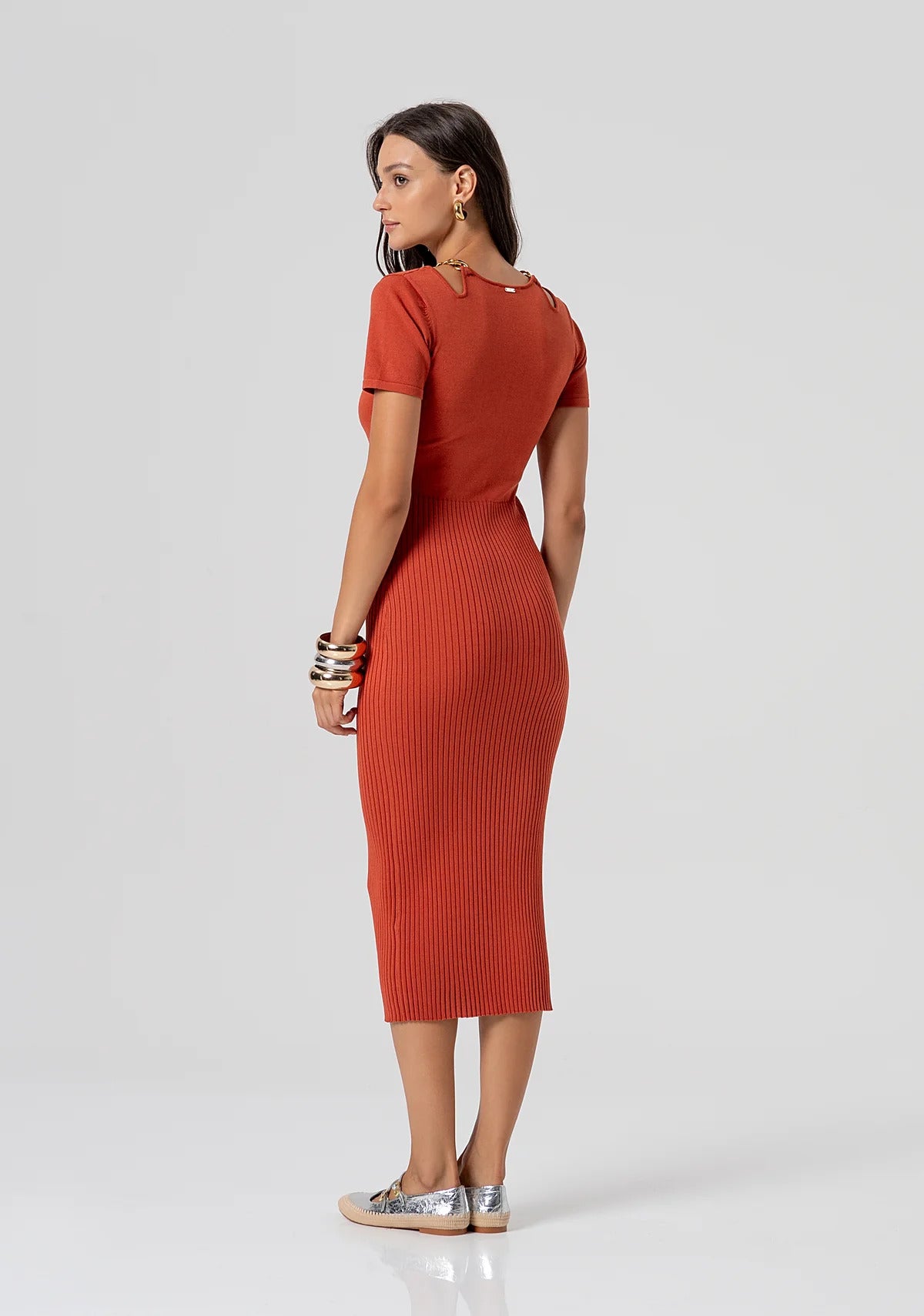 Knitted jersey dress tight fit middle length